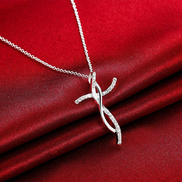 925 Sterling Silver Creative Cross AAA CZ Crystals Pendant Necklace For Women - Fashion Jewellery Ideal Gifts - The Jewellery Supermarket